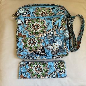 Vera Bradley Mailbag Bali Blue with Small Hand Crafted Cosmetic/Pencil Pouch**